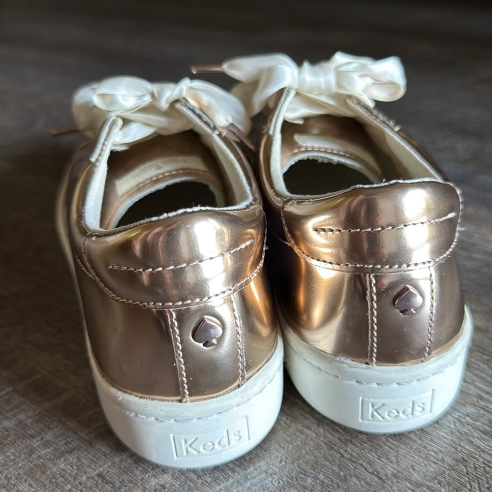 Keds x Kate Spade Ace Specchio leather rose gold sneaker satin laces